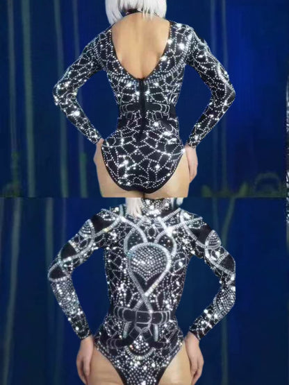 Myxandor High Neck Rhinestone Bodysuit