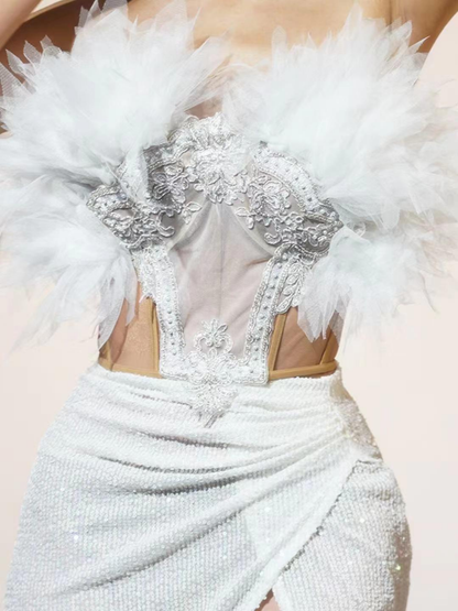 Myziak Embroidered Ruched Skirt Set