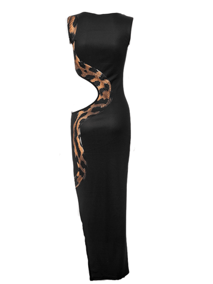 Nabila Snake Printed Cutout Maxi Dress