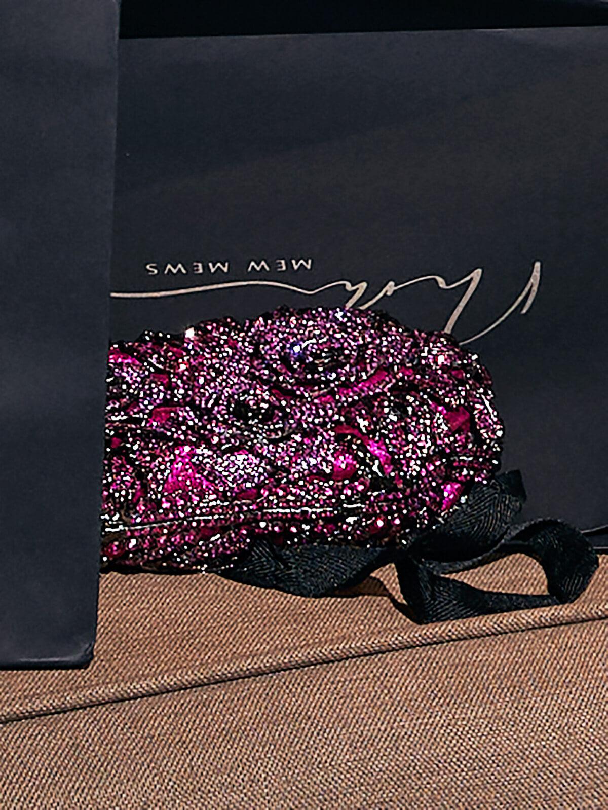 Nala Flower Rhinestone Embellished Clutch In Purple