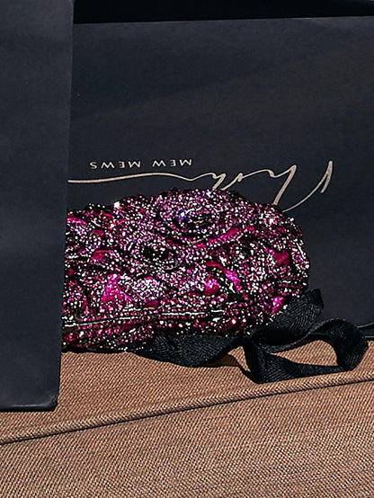 Nala Flower Rhinestone Embellished Clutch In Purple