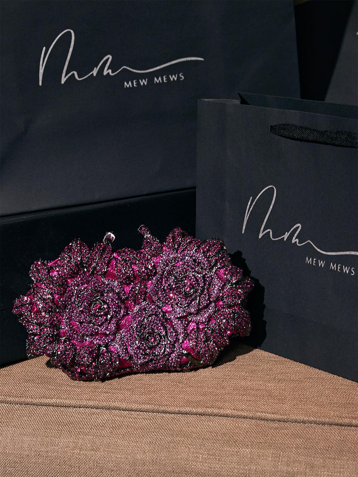 Nala Flower Rhinestone Embellished Clutch In Purple