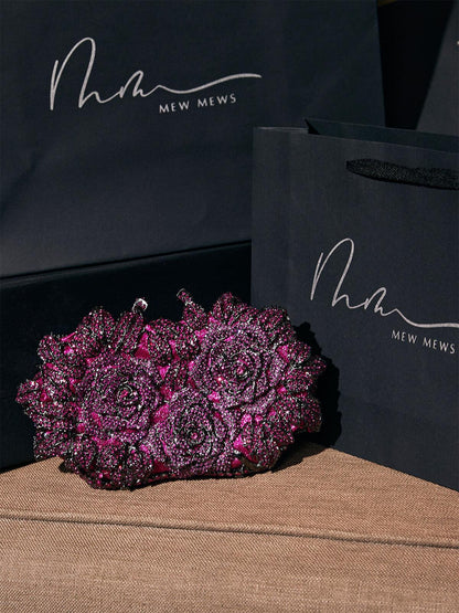 Nala Flower Rhinestone Embellished Clutch In Purple