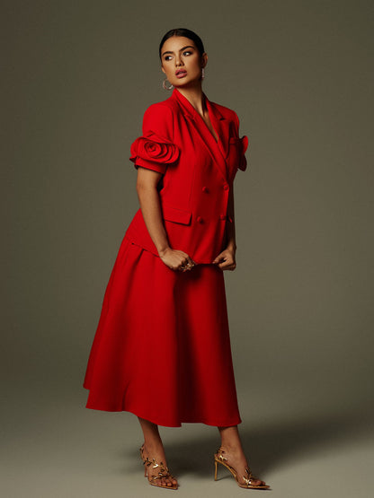 Naniel Short Sleeve Button Up Flower Blazer Set