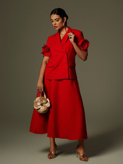 Naniel Short Sleeve Button Up Flower Blazer Set