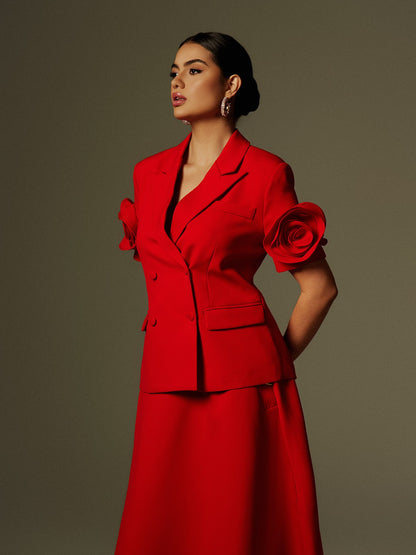 Naniel Short Sleeve Button Up Flower Blazer Set