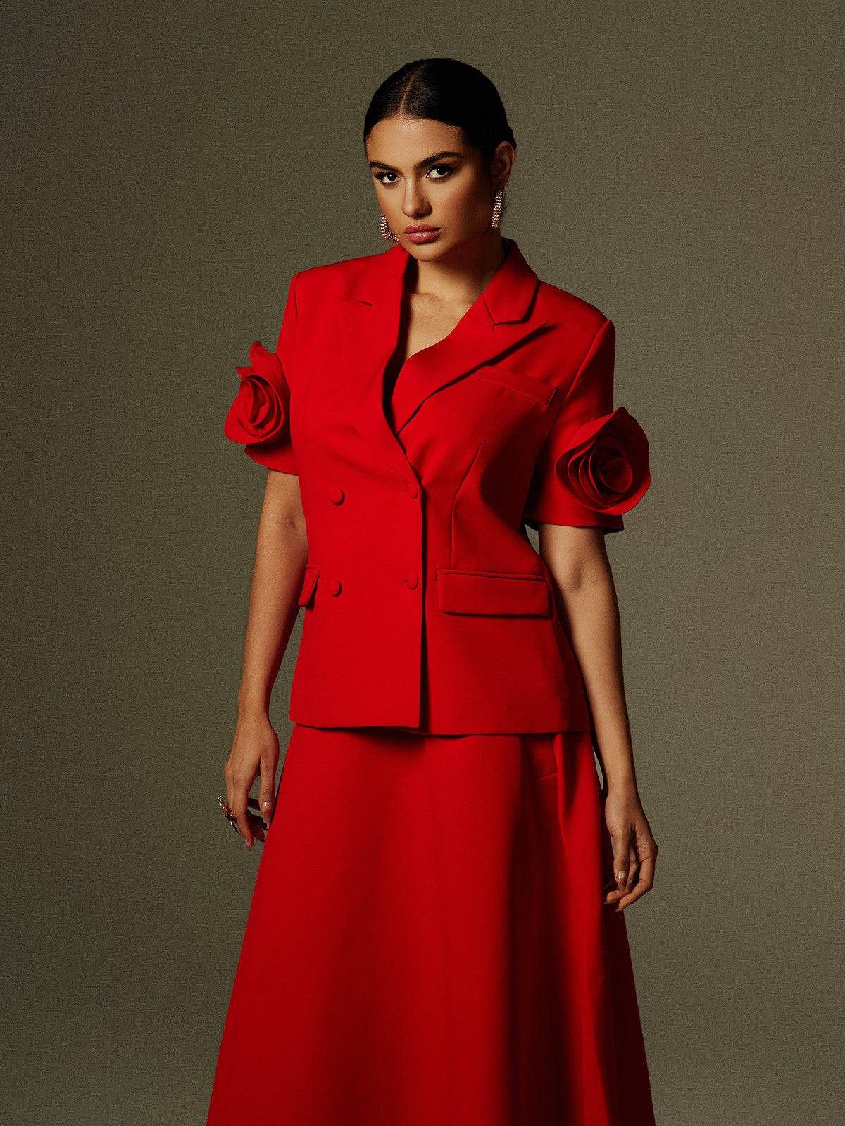 Naniel Short Sleeve Button Up Flower Blazer Set