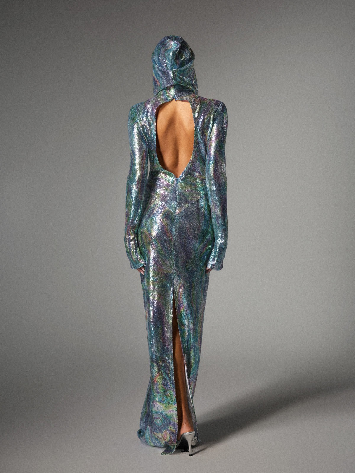 Nebraska Ombre Long Sleeve Hooded Maxi Dress In Light Blue