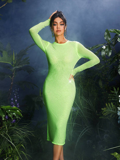 Neriah Crystal Embellished Midi Dress In Green