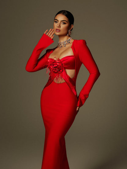 Ngaio Flower Fringe Bandage Maxi Dress