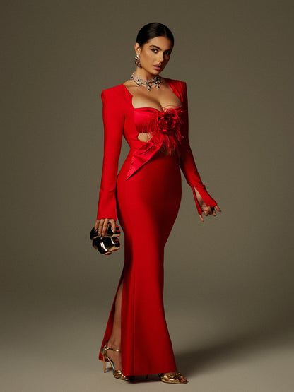 Ngaio Flower Fringe Bandage Maxi Dress