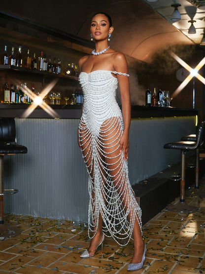 Nicola Pearl Fringe Maxi Dress