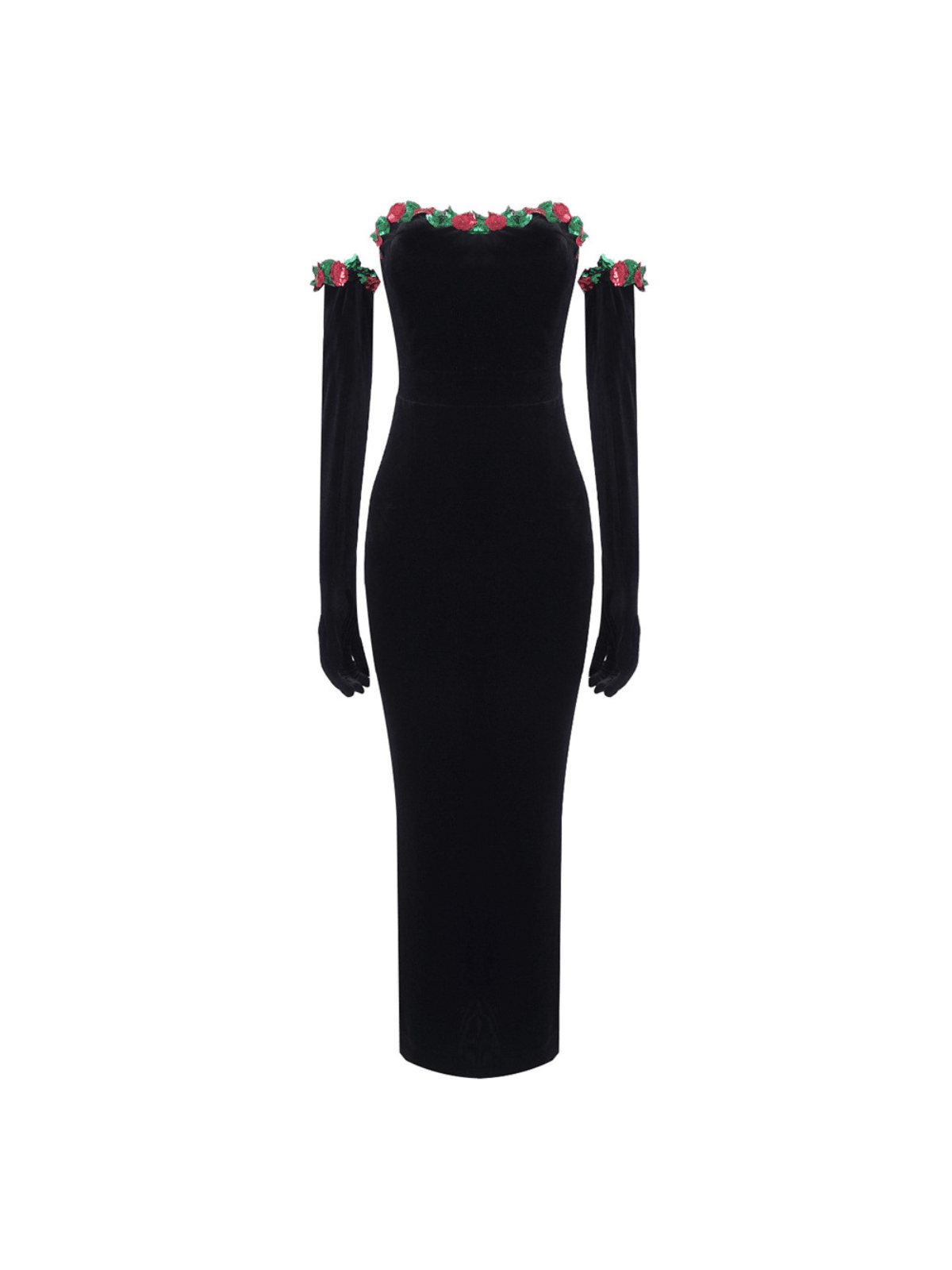 Nilo Flower Sequin Velvet Dress With Gloves