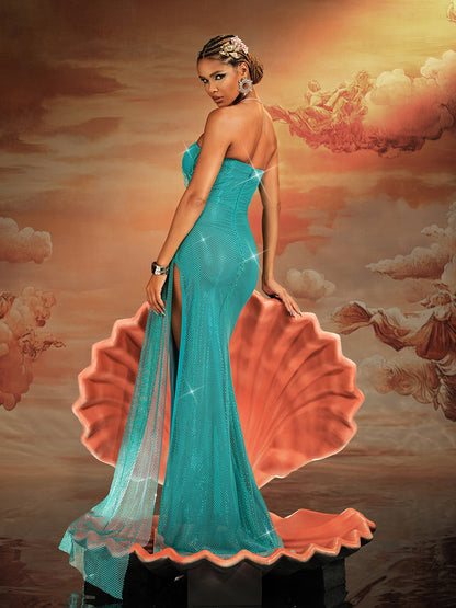 Norbert Strapless Ruched Split Maxi Dress