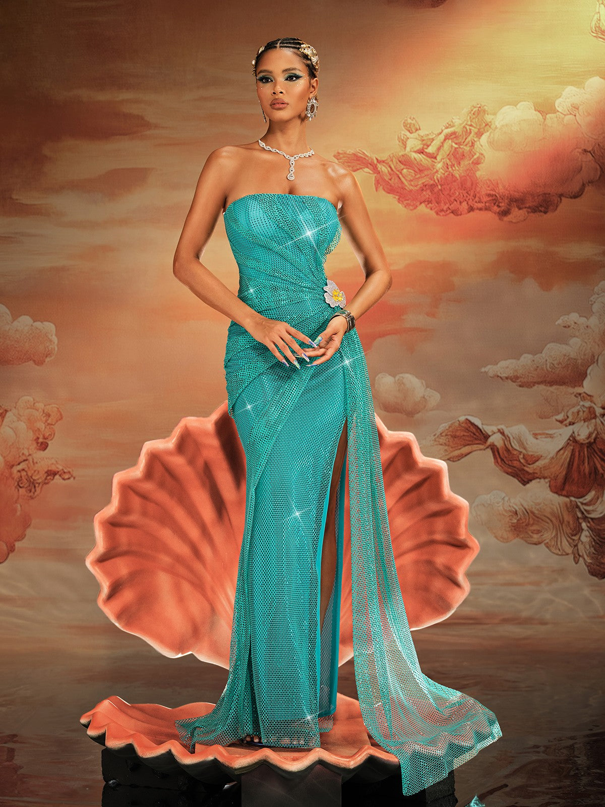 Norbert Strapless Ruched Split Maxi Dress