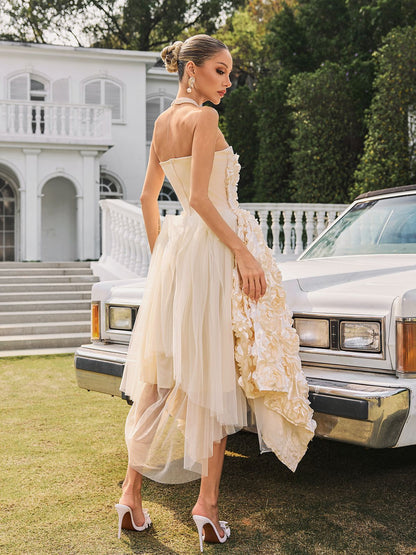 Nyviera Strapless Flower Midi Dress