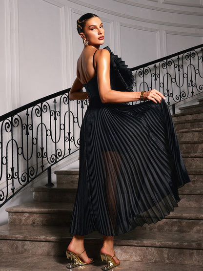 Olwen Spaghetti Bow Flower Ruched Dress