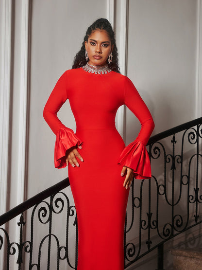 Omer Rhinestone Bandage Dress In Red