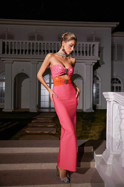 Oriole Crystal Cutout Bandage Dress