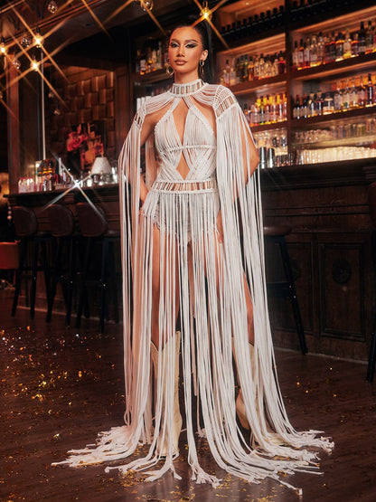 Oryxalis Fringe Knitted Cover Up Dress