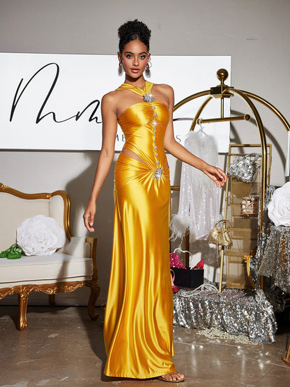 Panya Crystal Cutout Satin Maxi Dress