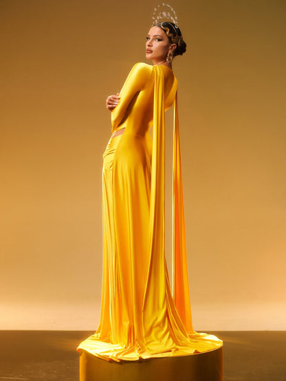 Panya Long Sleeve Crystal Satin Maxi Dress