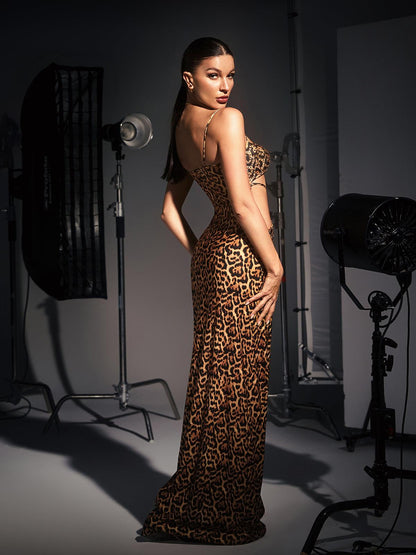 Peyton Crystal Embellished Leopard Maxi Dress