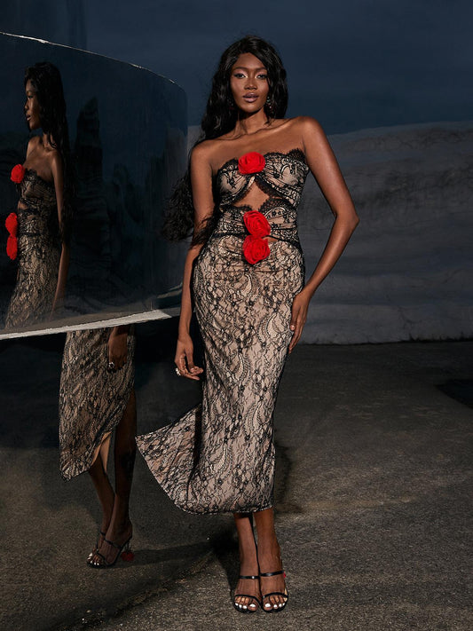 Phoenix Flower Lace Midi Dress