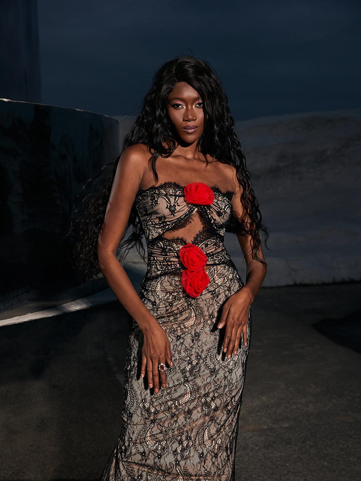 Phoenix Flower Lace Midi Dress