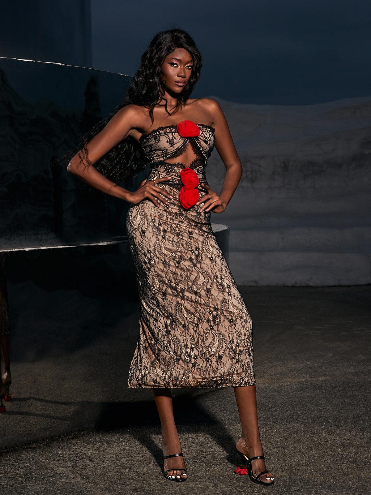 Phoenix Flower Lace Midi Dress