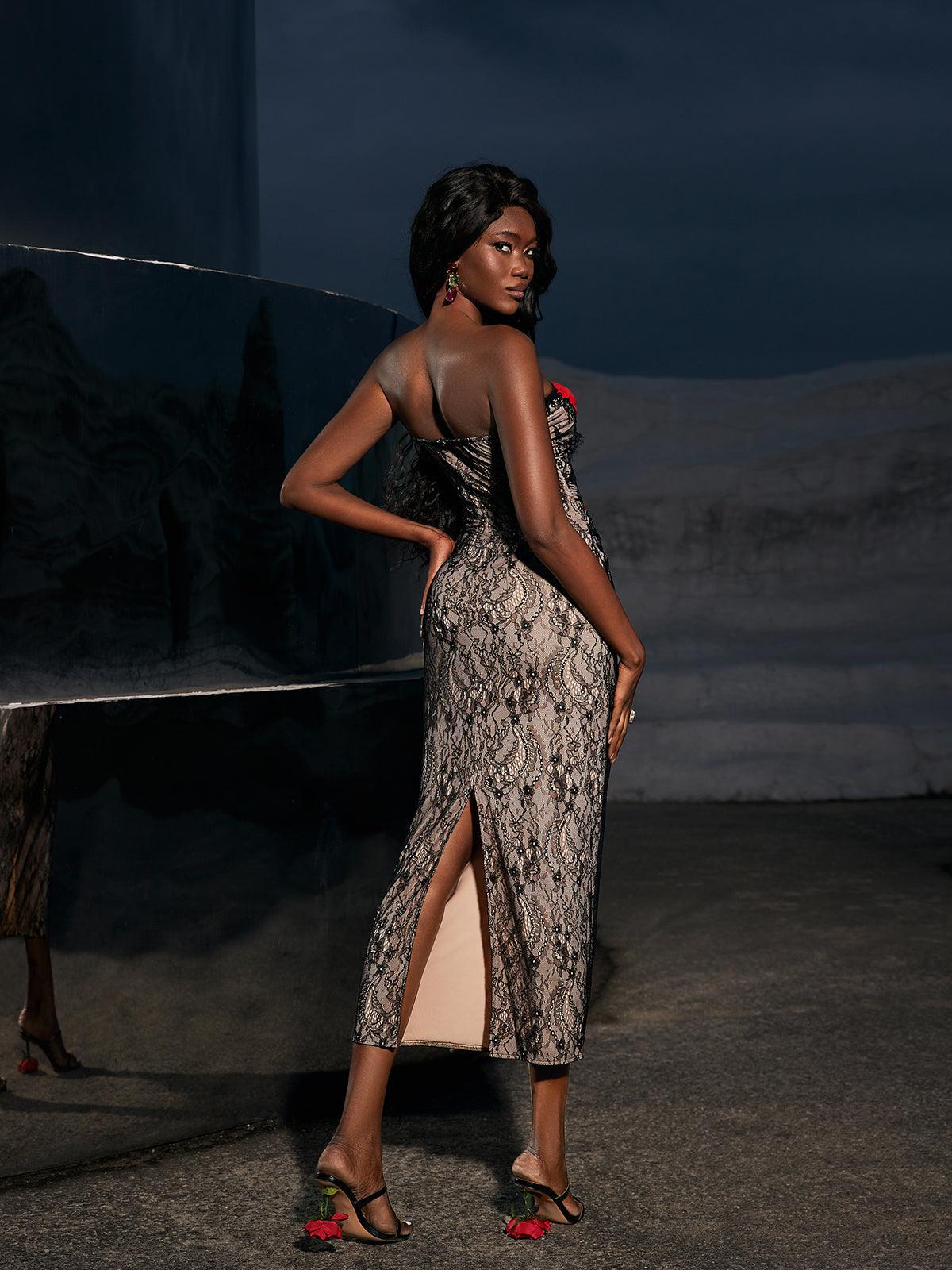 Phoenix Flower Lace Midi Dress