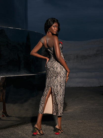 Phoenix Flower Lace Midi Dress