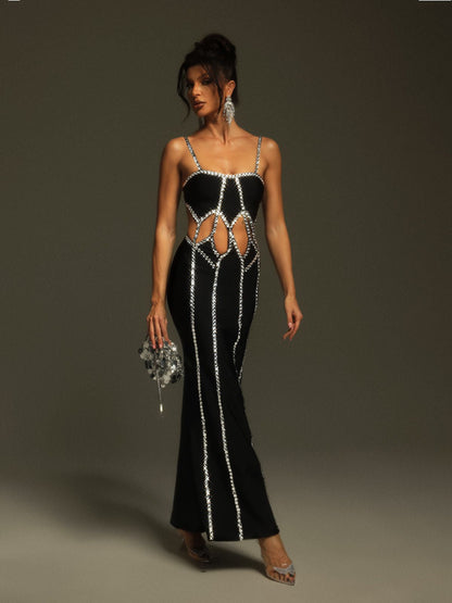 Pinedo Rhinestone Cutout Bandage Maxi Dress