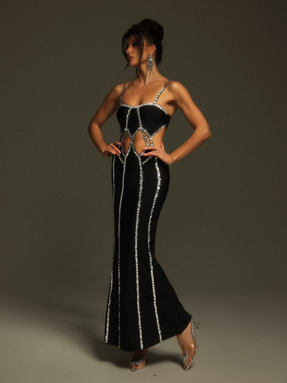 Pinedo Rhinestone Cutout Bandage Maxi Dress