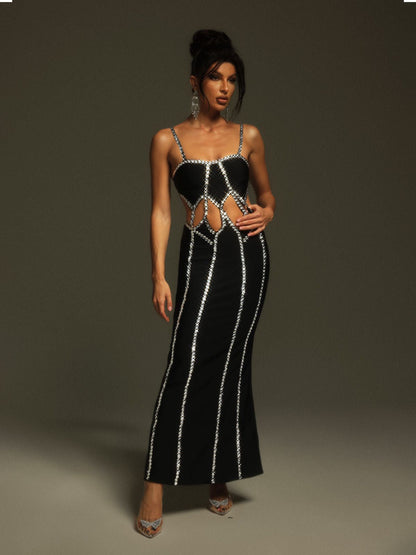 Pinedo Rhinestone Cutout Bandage Maxi Dress