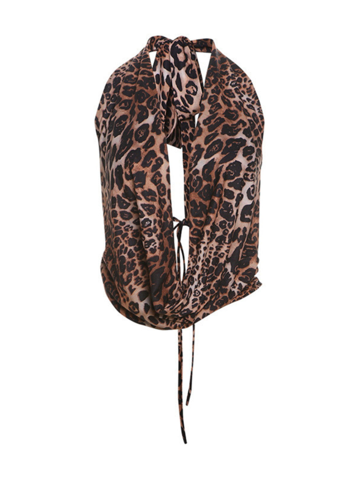 Pyxandor Cowl Neck Leopard Lace Up Top