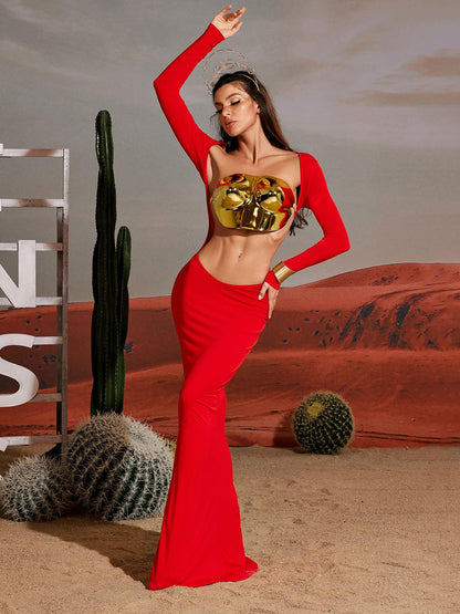 Quill Halterneck Armor Top In Gold