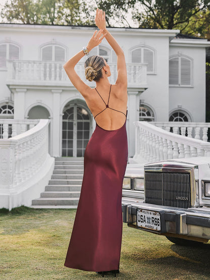 Quivara Halterneck Trimmed Satin Maxi Dress