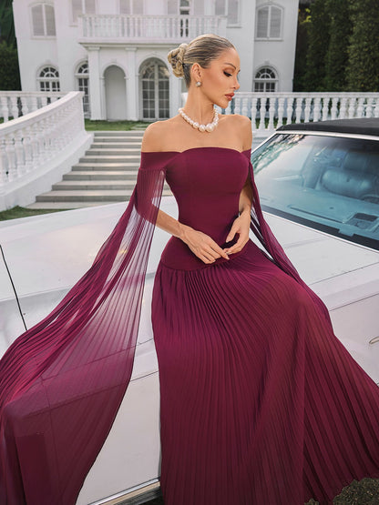 Qyressa Off Shoulder Pleated Maxi Dress
