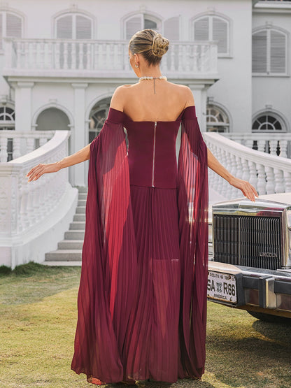Qyressa Off Shoulder Pleated Maxi Dress