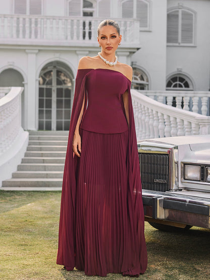 Qyressa Off Shoulder Pleated Maxi Dress