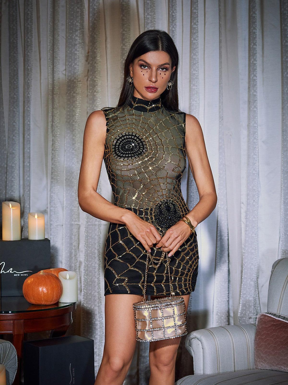 Raiven Sequin Cobweb Mini Dress