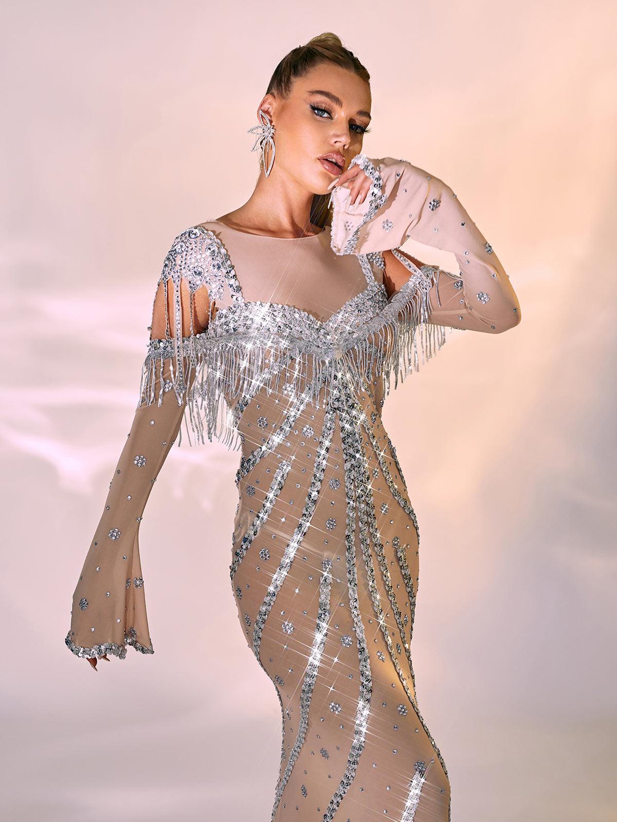 Reagan Long Sleeve Sequin Mesh Maxi Dress