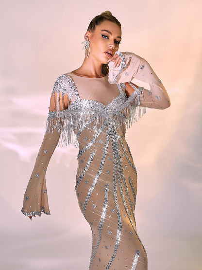 Reagan Long Sleeve Sequin Mesh Maxi Dress