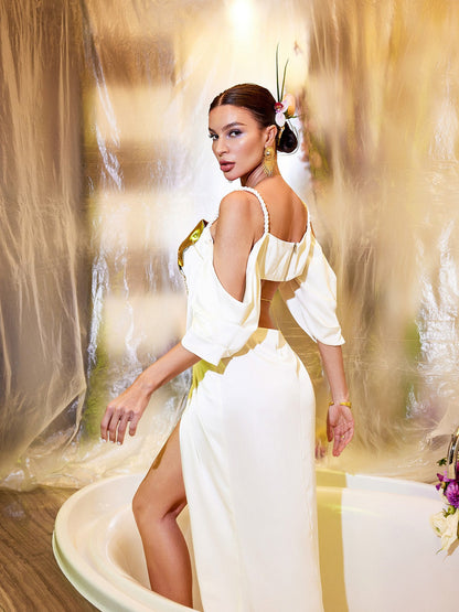 Renee Cutout Split Satin Maxi Dress