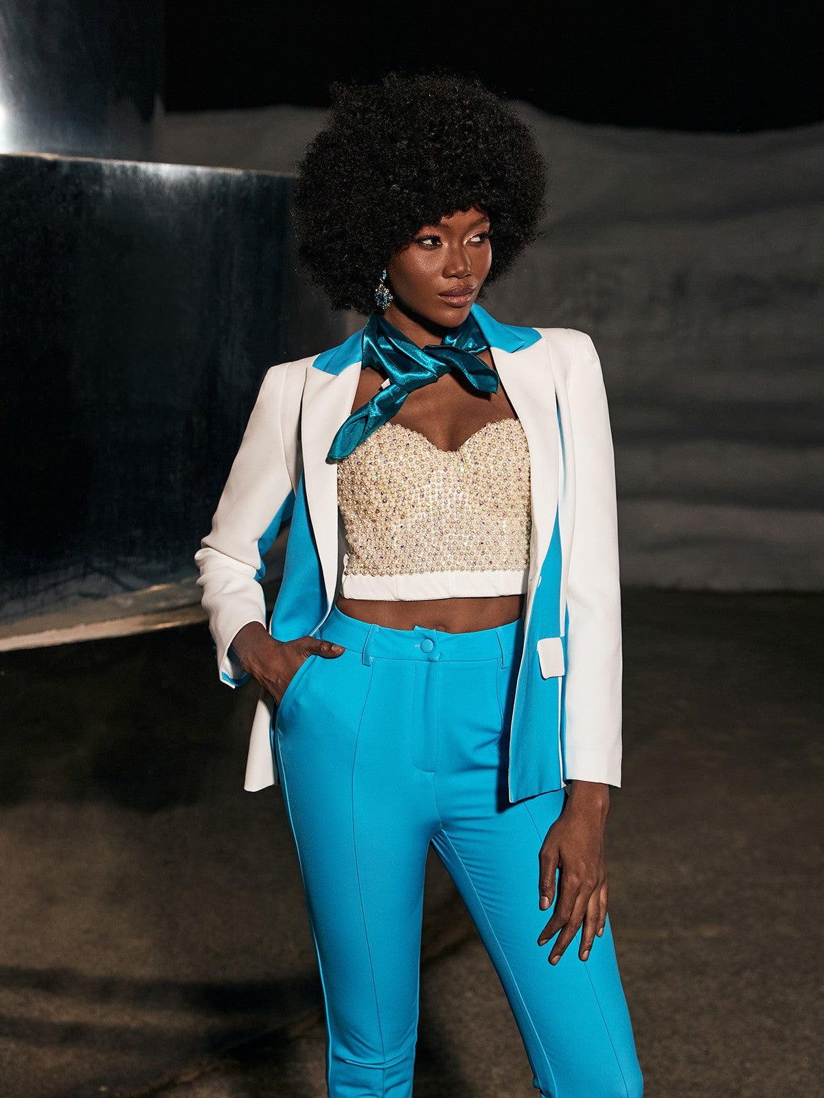 Rita Long Sleeve Blazer Set In Blue