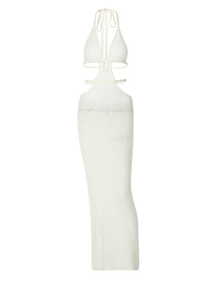 Rosalinda Halterneck Knit Maxi Dress In White