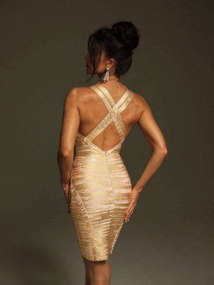 Rudimar V Neck Printed Bandage Mini Dress