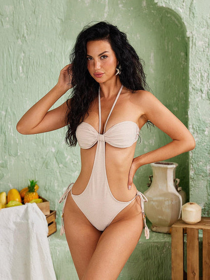 Rui Halterneck One Piece Swimsuit In Beige