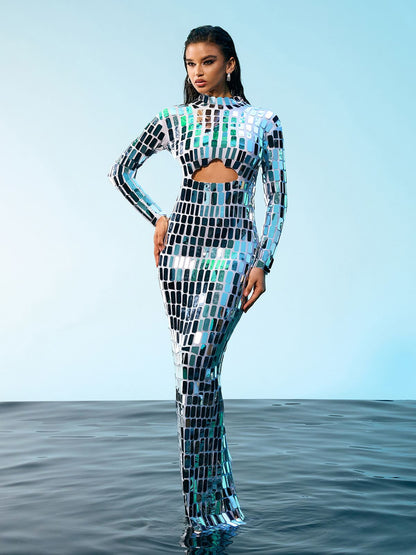 Rumi Acrylic Embellished Cutout Maxi Dress